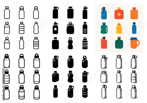 Consumer icons with bottle jar flask outline
