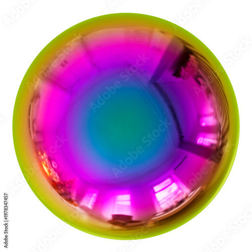 Holographic Neon Orb – Iridescent Reflective Sphere, Vibrant iridescent orb with neon pink, cyan, and lime gradients; glossy reflective sphere for modern designs, posters, and UI.
