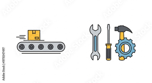 Conveyor belt with package and tools for repair.