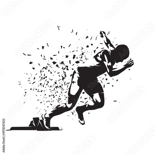 Run, running man, isolated vector silhouette. ink drawing. Side view. Athletics, track and field male athlete