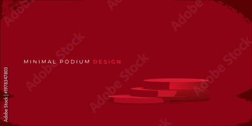 Red minimalist podium design with tiered platforms and dark edges