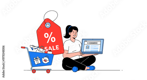 Woman relax shop online E-commerce on tablet computer Sale discount Shopping cart