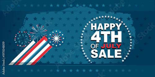 Festive fourth of july sale illustration with fireworks and stars