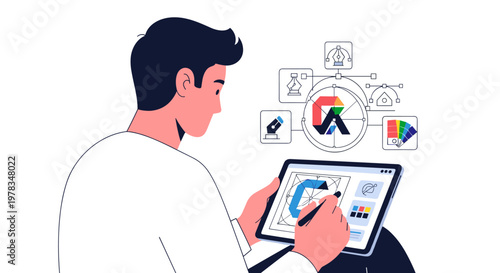 Innovative designer works on digital tablet for creative graphic design projects