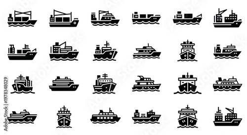 Collection of Ship and Boat Icons Vector Set - Marine Vessels