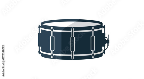 Dark Blue Snare Drum Illustration with White Accents on White Background