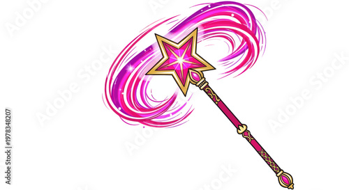 Magical Star Wand with Pink Swirling Energy and Sparkles