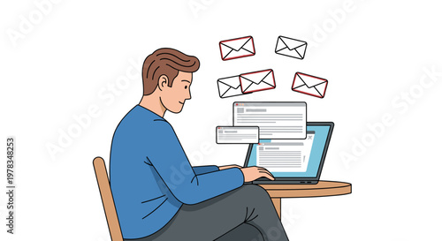 Illustration showing a person overwhelmed by digital communication and paperwork