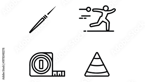 Sports Icons: A collection of simple, minimalistic icons representing various sports equipment and activities, perfect for design projects and conveying the spirit of athletic endeavors.