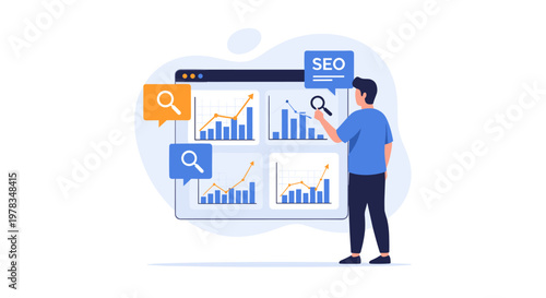 Man Analyzing SEO Data and Business Performance Metrics on Digital Dashboard