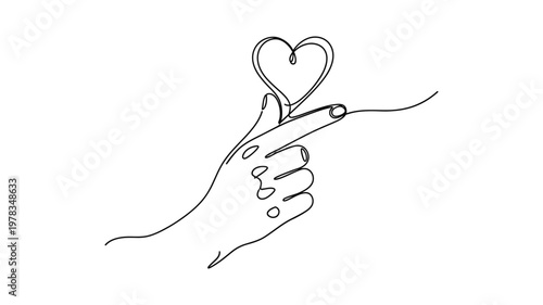 A hand drawing a heart symbol. Continuous line style. Hand drawn. Line art. Vector design. illustrations