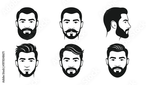 Six black and white of men with different hairstyles and beard styles faces beards for father's day
