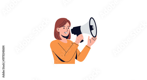 Woman Loudly Use Megaphone for Announcement and Promotion 