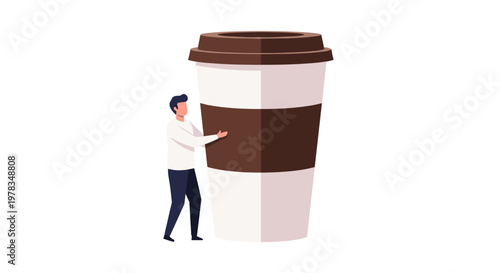 Illustration of a person flattened by a large coffee cup representing overwhelm