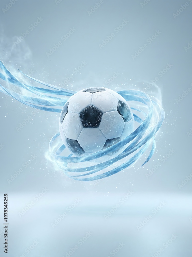 Naklejka premium Soccer ball with swirling blue motion for global football event