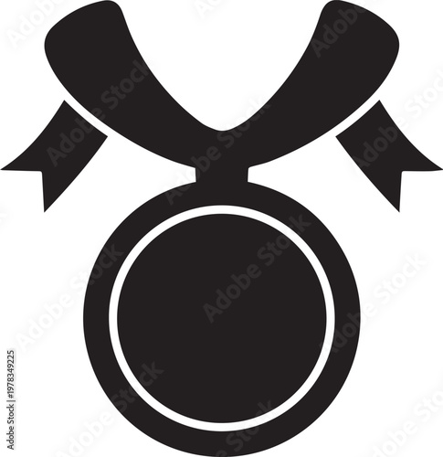 Winner medal with neck ribbon icon silhouette for sports and competition