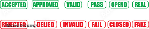 Collection of approval stamps accepted approved valid rejected failed office stamp set
