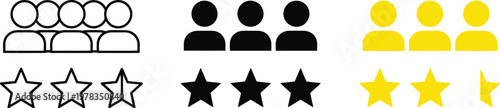 User rating vector illustration featuring human group icons and star symbols for customer satisfaction feedback or business service evaluation design