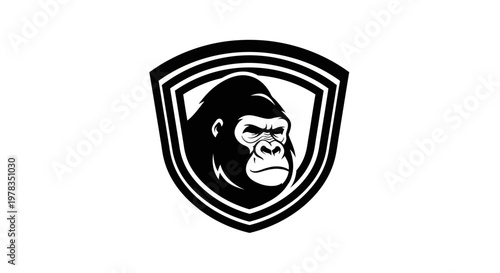 Gorilla Head Shield Logo - Powerful Animal Emblem, Vector Graphic