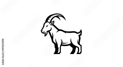 Stylized Ibex Silhouette, Mountain Goat Icon, Vector Art