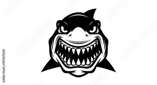 Aggressive Shark Face Emblem, Fierce Predator, Ocean Danger Symbol, Vector Art
