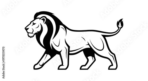 Majestic Lion Walking Silhouette, Powerful King of the Jungle