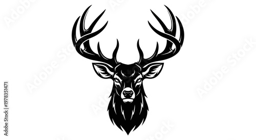 Majestic Stag Head Silhouette, Powerful Antlers, Forest Spirit