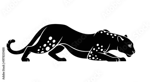 Black Panther Silhouette with White Spots, Crouching Predator, Majestic Big Cat