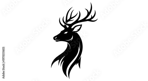 Majestic Stag Silhouette Head with Antlers, Elegant Wildlife Art