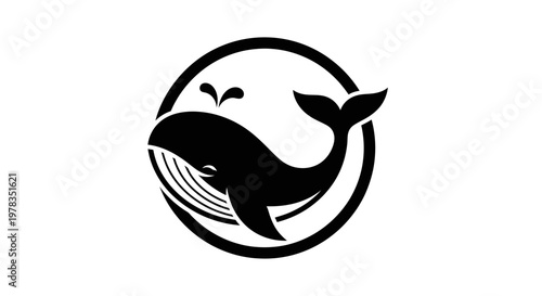 Black Silhouette of a Whale Spouting Water Inside a Circle Icon