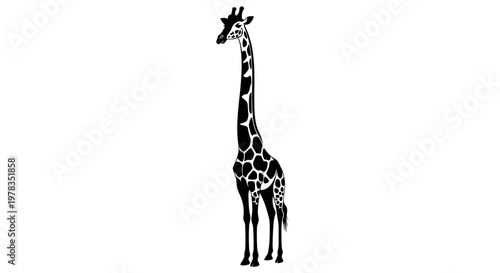 Minimalist Black Silhouette of a Giraffe Standing Tall