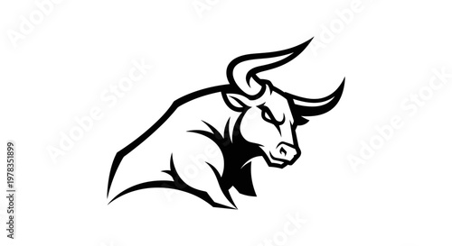 Aggressive Bull Head Silhouette, Powerful Animal Mascot, Strong Horns