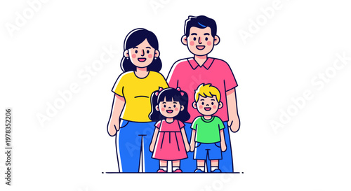 Happy Family Together Parents With Two Children Enjoying A Joyful Moment Of Togetherness Illustration