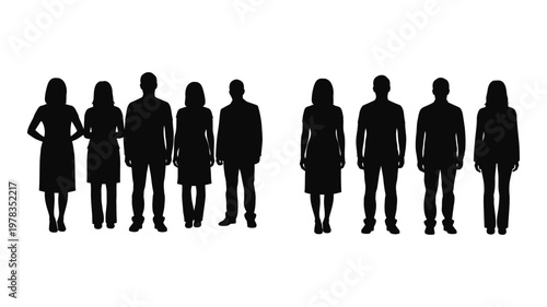 Silhouettes of diverse people standing together.