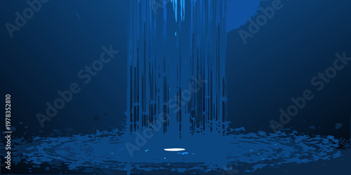 Abstract blue waterfall illustration with ripples and a bright highlight