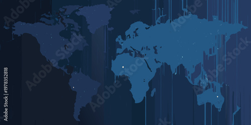 Abstract world map with a dark blue color scheme and vertical lines