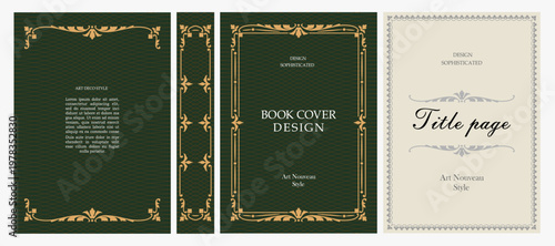 Classic vintage book cover, title page, spine design with Art Deco, Baroque, Art Nouveau and Victorian ornaments. Elegant decorative frame, retro style for publications, posters and artistic layouts.