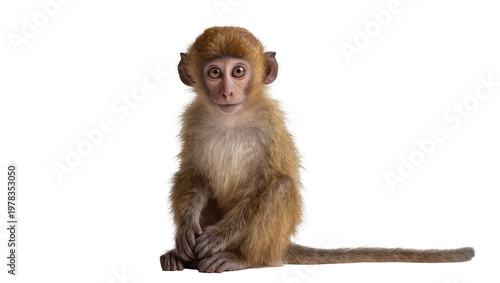 Photography Young monkey sitting with its hands clasped, isolated on transparent background