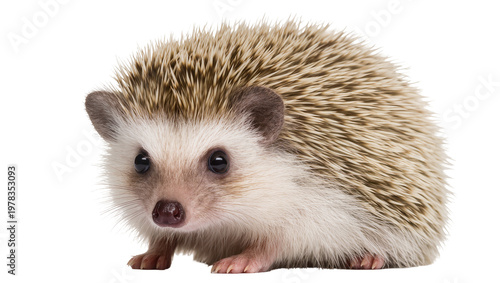 Small African pygmy hedgehog with spiky fur, isolated on transparent background