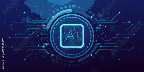 Abstract digital illustration featuring an ai symbol and circuit connections