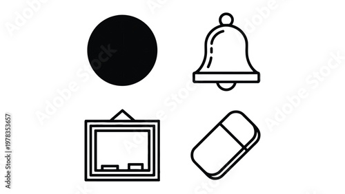 Abstract Education Icon Set: A collection of simple and clear, black and white education icons, offering a versatile visual language for learning concepts.