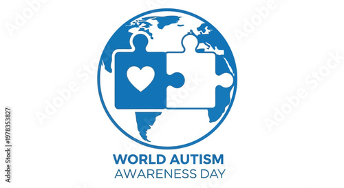 World autism awareness day emblem a globe with puzzle pieces and a heart