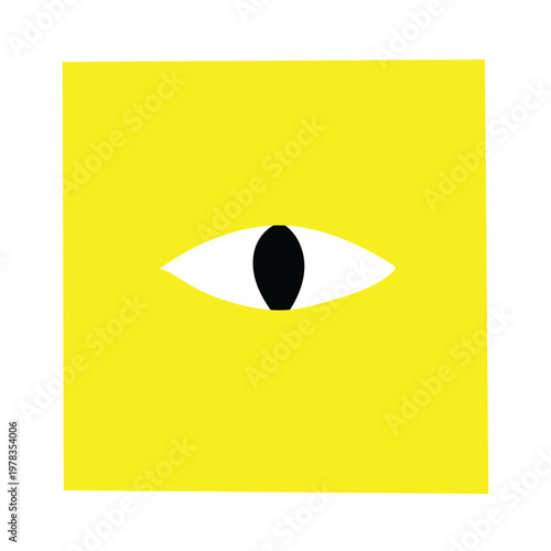 Minimalist yellow square with a single vertical catlike eye, abstract graphic design element