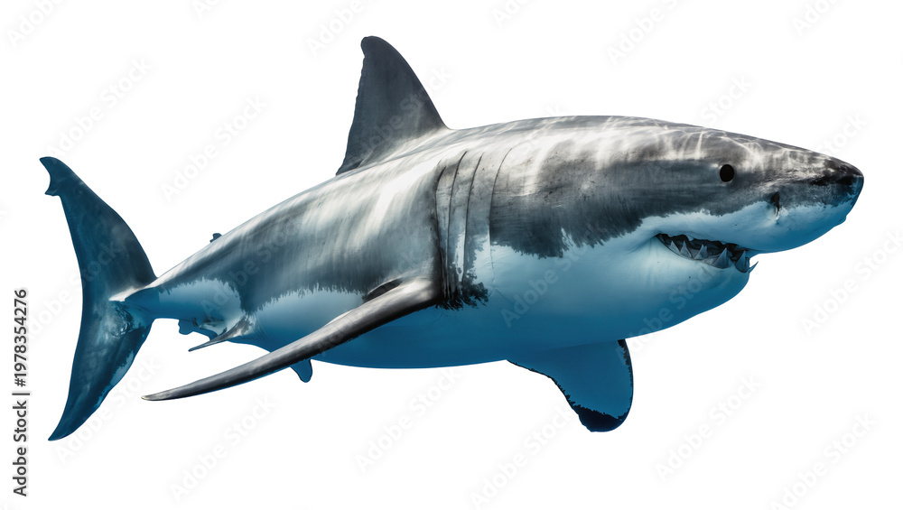 Fototapeta premium Great white shark with sharp teeth, isolated on transparent background