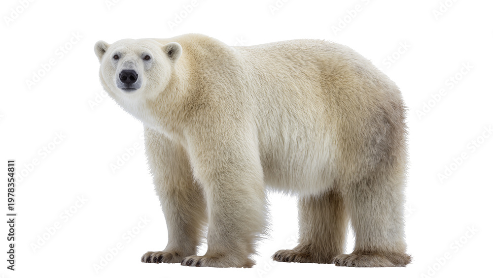 Fototapeta premium Majestic polar bear with thick white fur standing alert, isolated on transparent background