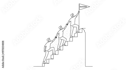 Business team working together to reach goals. Continuous line style. Hand drawn. Line art. Vector design. illustrations