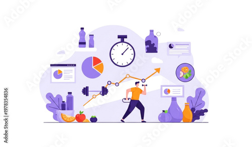 Healthy lifestyle and fitness progress illustration for body transformation motivation