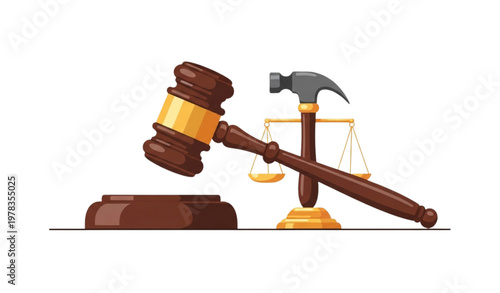 Legal justice concept illustration with judge gavel hammer and verdict symbol