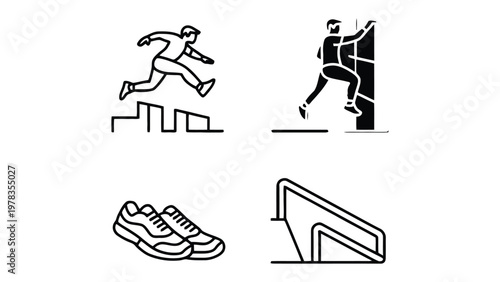 Iconic Athletic Progression: A graphic compilation of various athletic icons representing movement, challenge, and determination. showcasing each moment.