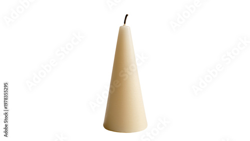 Fotografia Creamy beige conical candle with black wick, isolated on transparent background